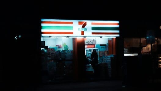 a store front at night