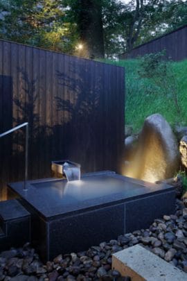 a water fountain in a backyard