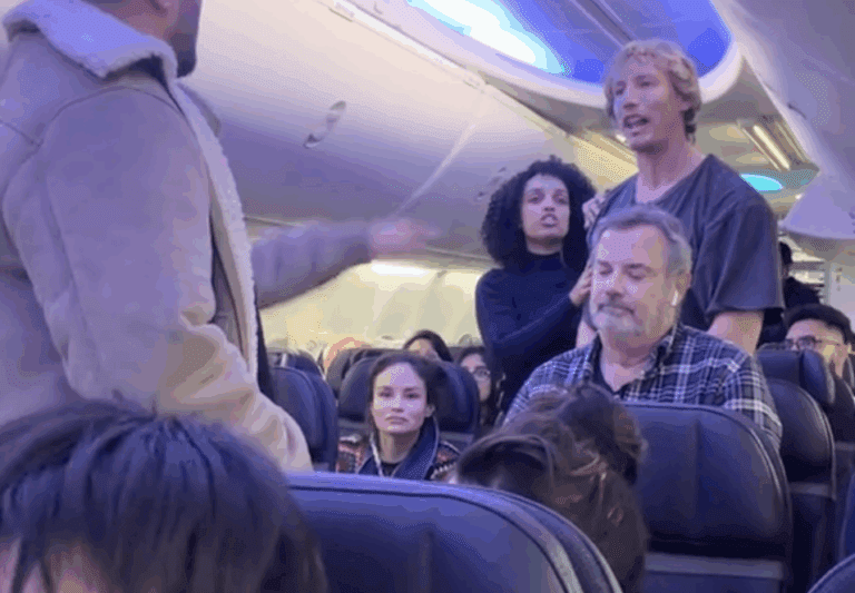 a group of people in an airplane