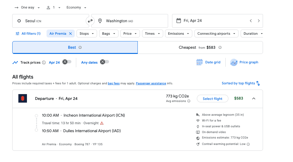 a screenshot of a flight information