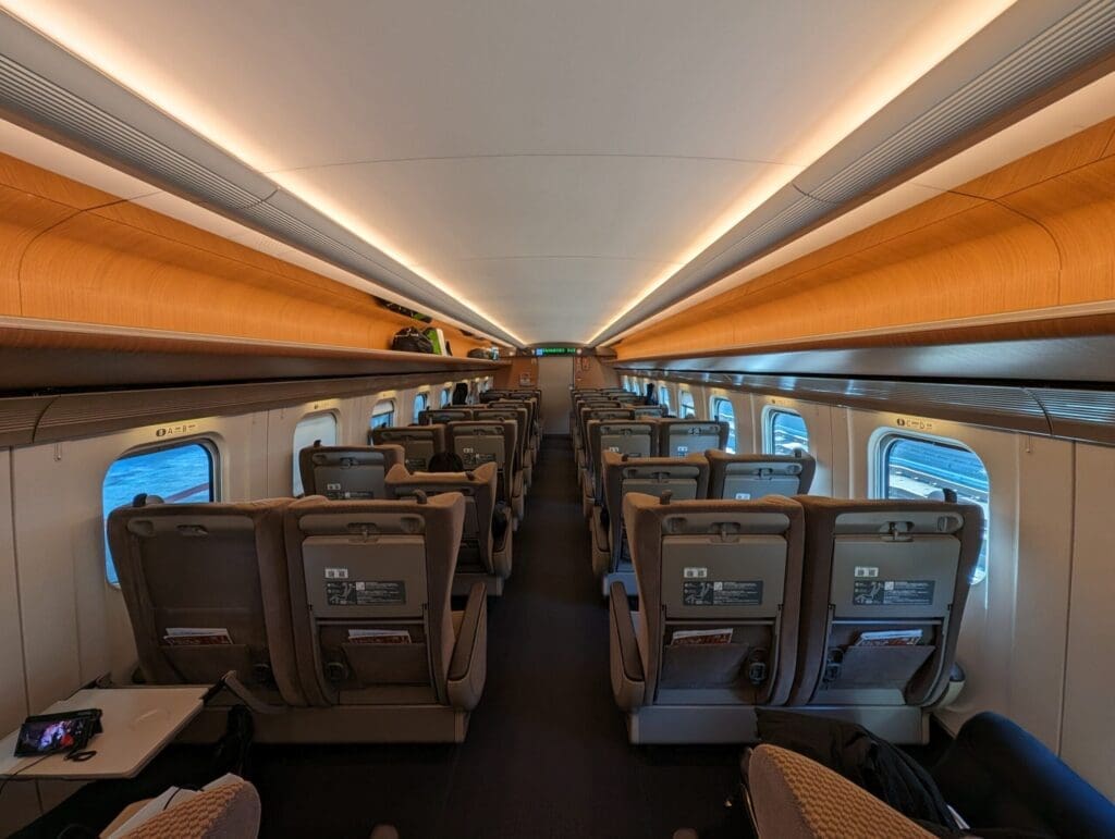 a train with seats and windows