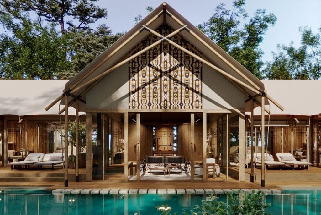 a house with a pool in the background