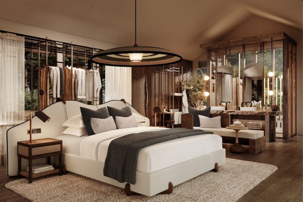 a room with a bed and a closet