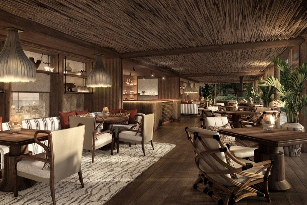 a room with tables and chairs