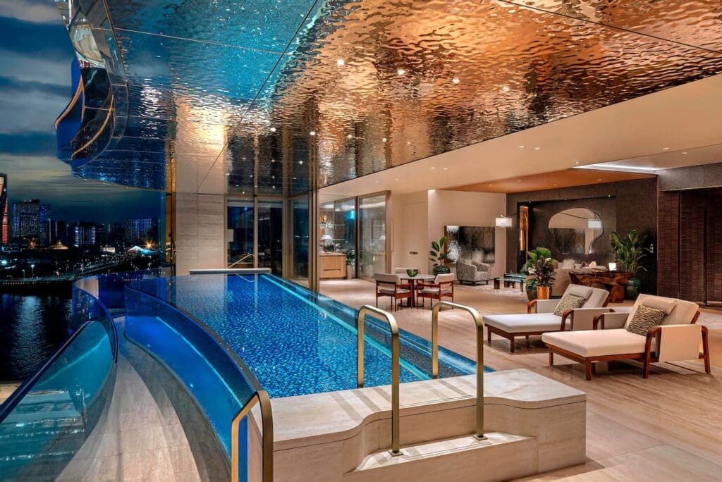 a swimming pool inside a house