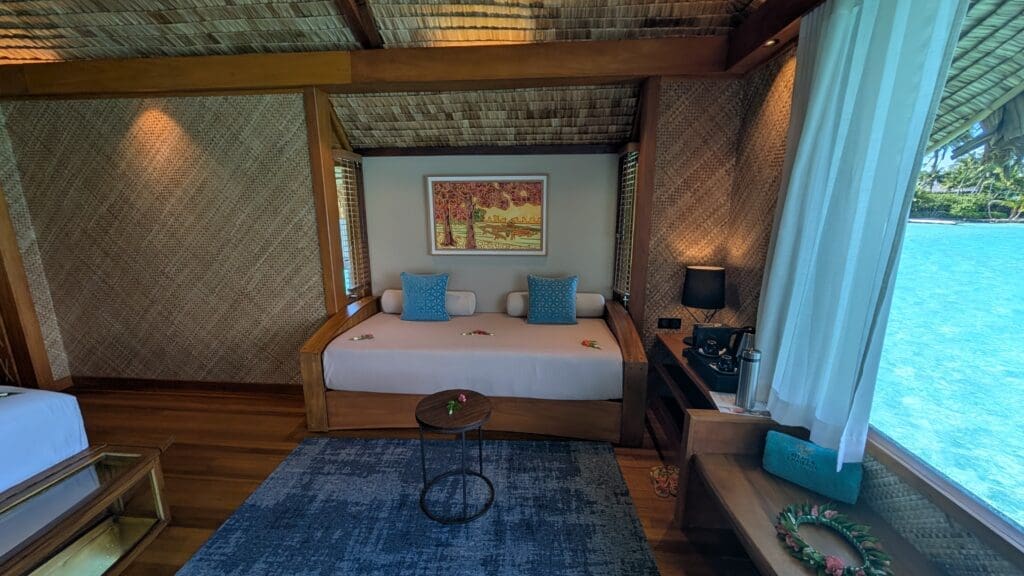 a room with a bed and a table