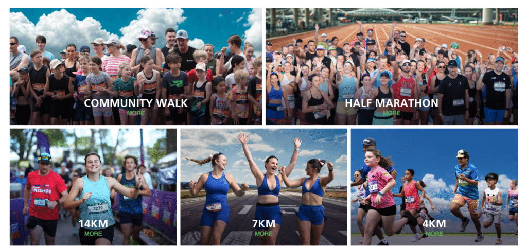 a collage of people running