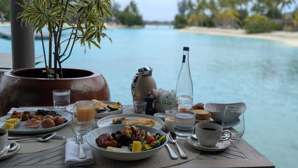 a table with food and drinks on it