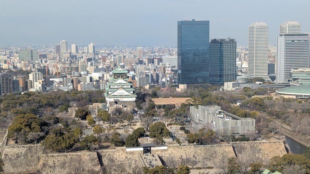 a city with a large building