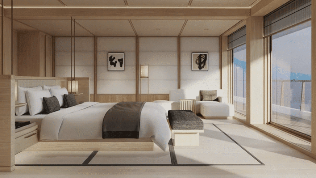 a bedroom with a bed and a couch