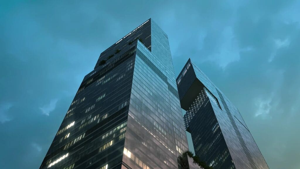 a low angle view of a skyscraper