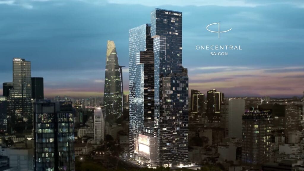 a group of tall buildings in a city