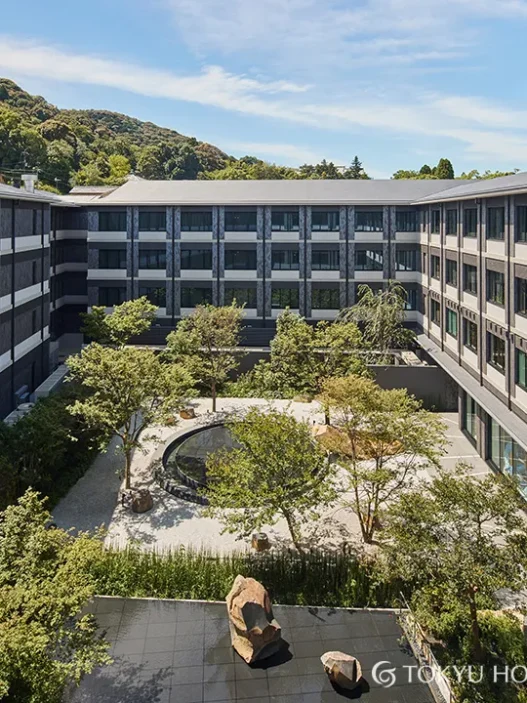 a building with trees around it