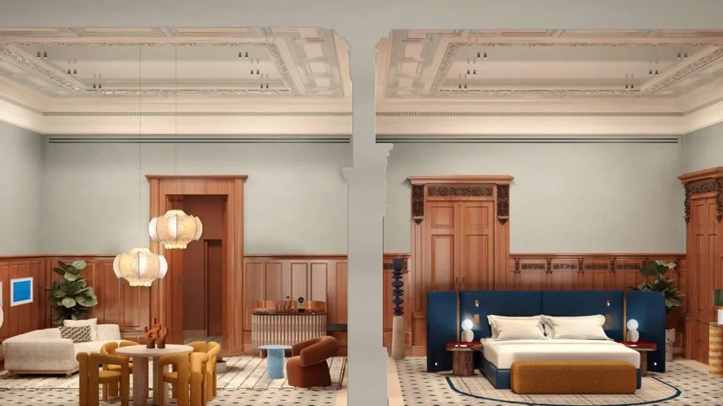 a room with a bed and a chair