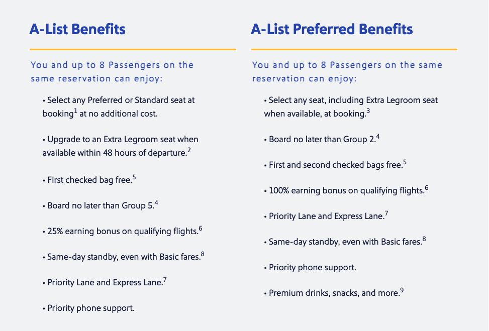 a list of benefits and a list of passengers