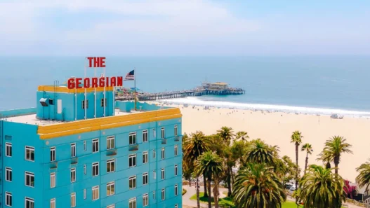 a building with a pier in the background