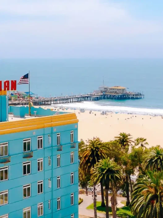 a building with a pier in the background