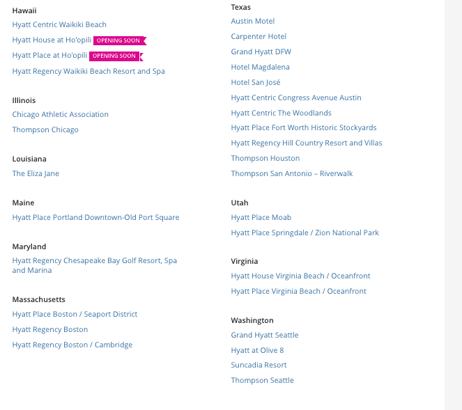 a screenshot of a list of places