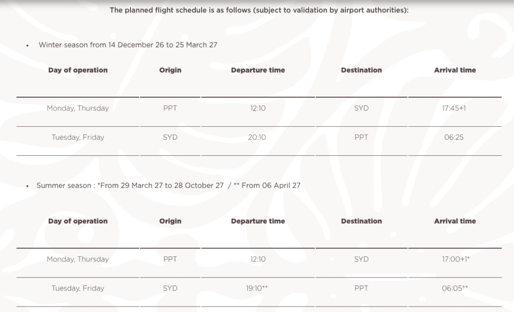 a screenshot of a flight schedule