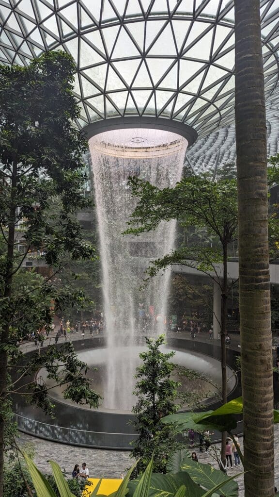 a water fall in a circular structure