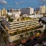 a large building with trees on top of it