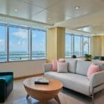 a room with a couch and a table