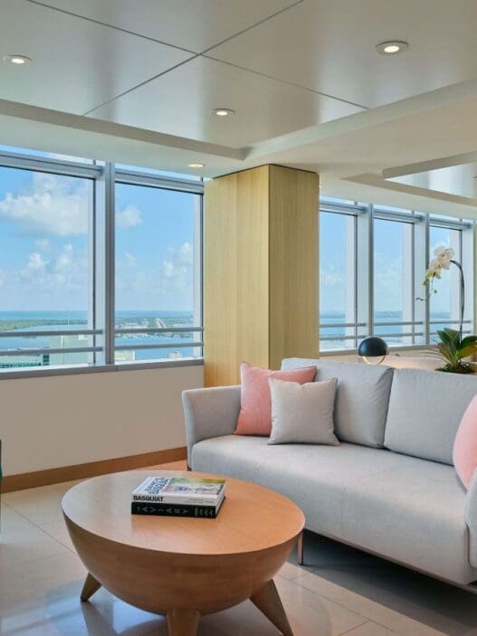 a room with a couch and a table