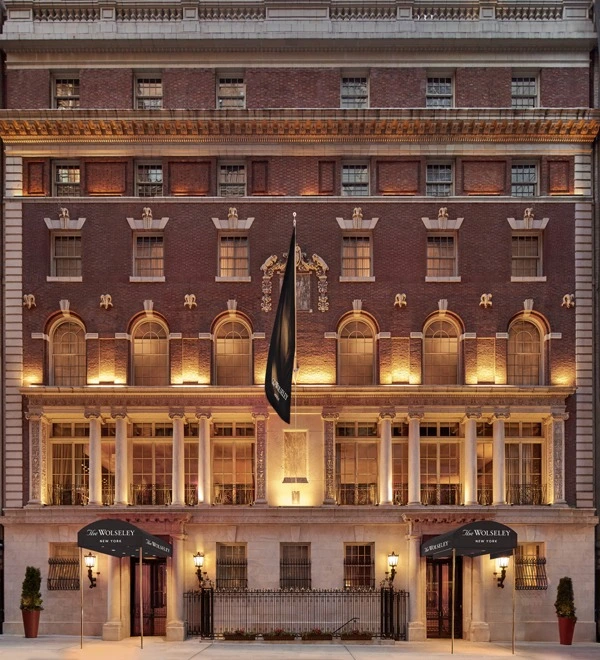 a building with a flag on the front