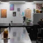 a jar of pickles on a counter