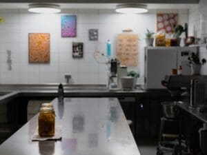 a jar of pickles on a counter