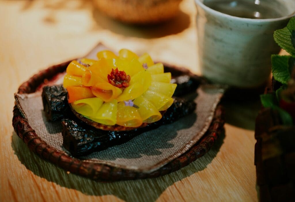 a plate with food on it